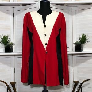 Vintage Harlequin Blazer Coat White Black Red - Medium